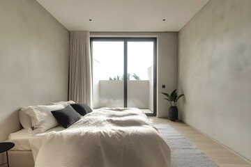 Fototapeta premium Minimalistic bedroom with stylish modern decor