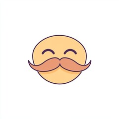 Fototapeta premium cheerful mustached face showcases a simplistic line drawing, designed with pastel colors against a white background, radiating happiness and playfulness