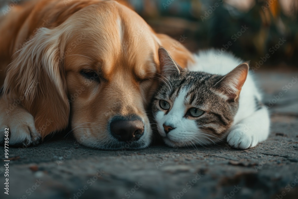 Wall mural dog and cat nap.