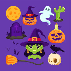 Set Of Halloween Flat Illustration