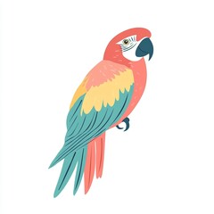 Fototapeta premium artwork features a vibrant parrot in a flat design style with pastel colors, set against a crisp white background, ideal for adding a cheerful touch