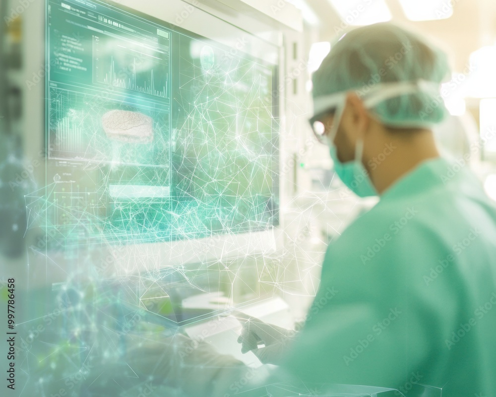 Aufkleber technological innovation in plant-based protein production lab technician operating advanced machine