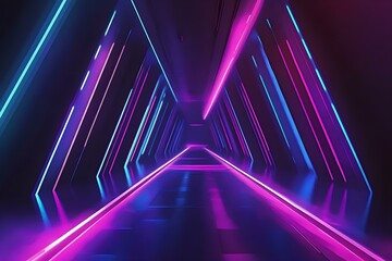 Fototapeta premium illustration of abstract background of futuristic corridor with purple and blue neon lights