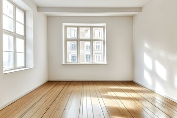 Fototapeta premium Bright and empty room with wooden floor and white walls