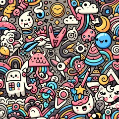 Doodle seamless pattern with monsters
