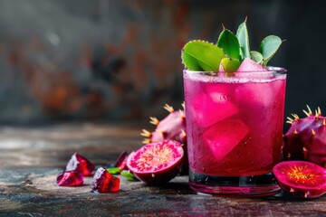 Vibrant Prickly Pear Juice with Cactus Fruit Garnish for a Refreshing Tropical Summer Vibe






