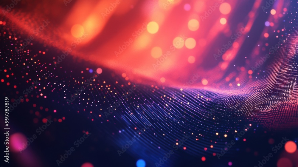 Aufkleber abstract vibrant particle wave in red and blue. digital technology theme for background.
