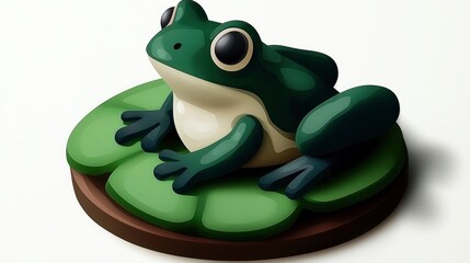 Green Frog Sitting on a Lily Pad