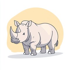 Obraz premium A cute rhino depicted through minimalistic line art, colored in soft pastels, set against a clean white background, perfect for various artistic applications