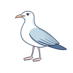 Obraz premium illustration features a minimalist seagull, drawn in soft pastel colors, standing against a clean white background, ideal for various creative projects