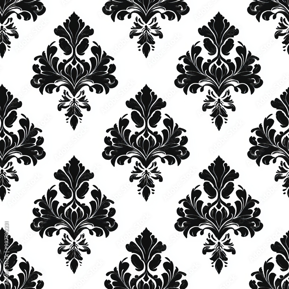 Wall mural seamless pattern of monochrome damask prints