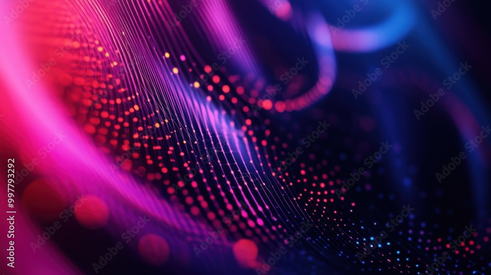 Aufkleber abstract light waves in blue and pink with bokeh effect. modern digital art concept for design and p