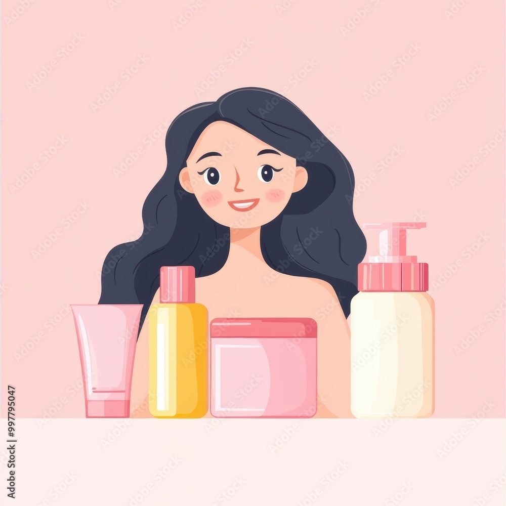 Wall mural beauty products woman.