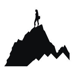 Woman on Mountain Silhouette Isolated on White Background – Vector Illustration