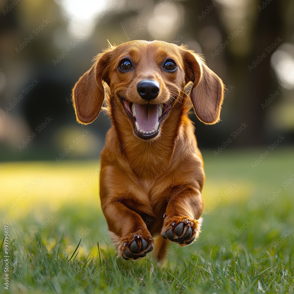 Poster happy dachshund running.