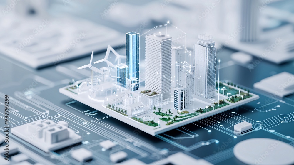 Poster ai generating sustainable architectural models with smart energy solutions, ai sustainable architect
