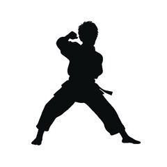 Young Karate Student in Action Silhouette – Vector Art Isolated on White