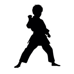 Young Karate Student in Action Silhouette – Vector Art Isolated on White