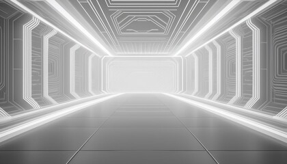 Fototapeta premium White background 3D room light abstract space technology tunnel stage floor