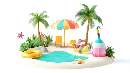 Tropical Beach Scene with 3D Elements