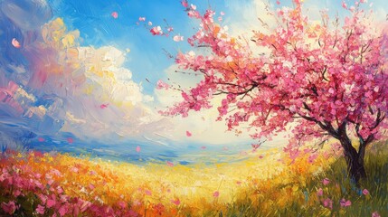 Spring Blossom Tree in Colorful Landscape