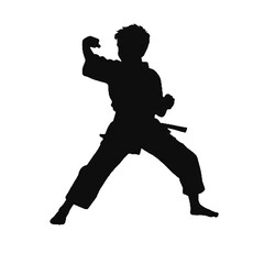 Silhouette of Karate Boy in Action – Vector Illustration Isolated on White Background