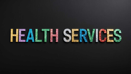 Fototapeta premium Health Services word lettering made of colorful glitter shining effect on plain black background