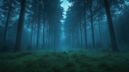 Obraz premium Mysterious Dark Forest with Foggy Atmosphere