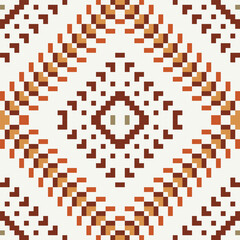 Fototapeta premium Pixel Ethnic Geometric Pattern Backgroundfolk Embroidery, Aztec Geometric Ornament Print. Design for Carpet, Wallpaper, Clothing, Wrapping, Fabric
