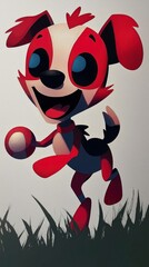 Playful Red and White Cartoon Dog with Ball