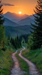 Fototapeta premium Sunset over a Mountain Road
