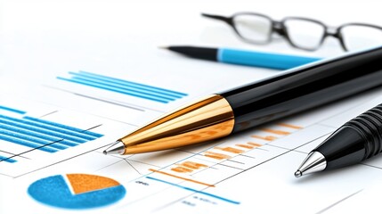 Fototapeta premium Business Tools on Desk with Charts and Pens
