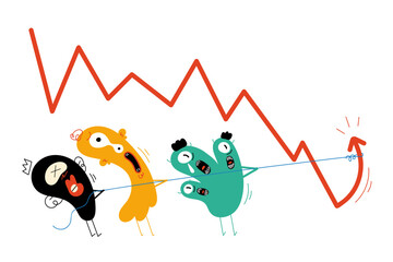 Teamwork characters by raising the arrow