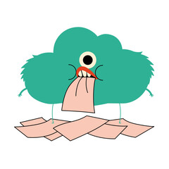 Cloud character devours paper files