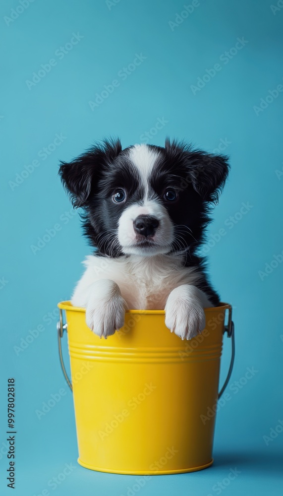 Sticker puppy in bucket.