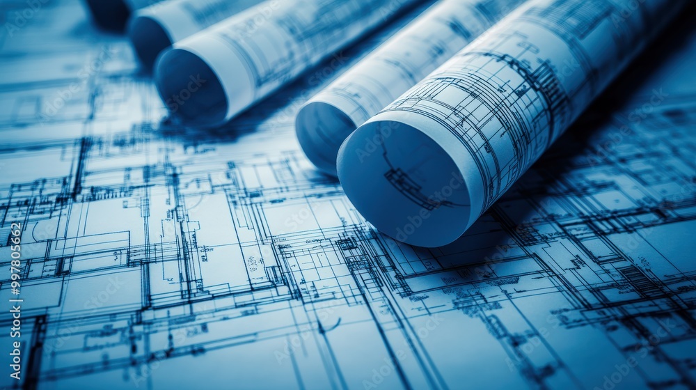 Poster a detailed close-up of a blueprint showcasing the architectural plans for a building. this image can
