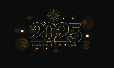 2025 Happy New Year Background with Fireworks and bokeh