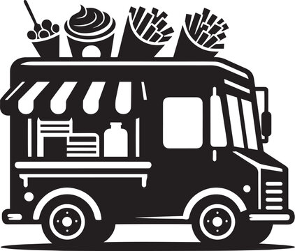 recommend clip art: Street food truck silhouette vector illustration isolated on a white background