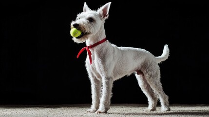 White Dog with Tennis Ball.