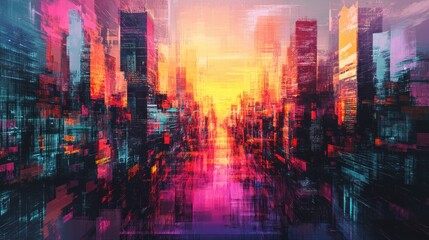 Obraz premium abstract colorful city background, digital glitch art, generative ai