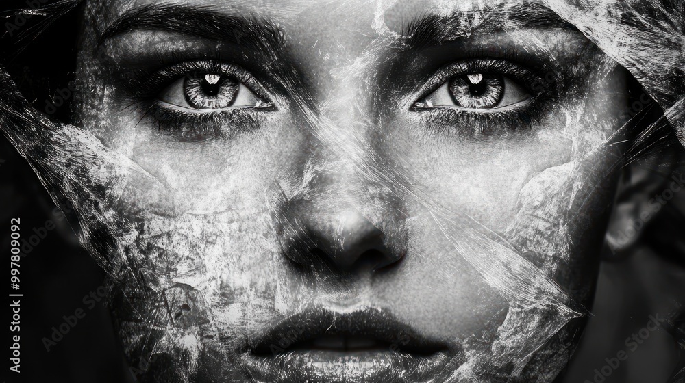 Poster artistic black and white portrait with pattern overlay generative ai image