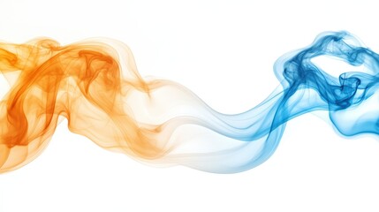 Abstract Swirling Orange and Blue Smoke on White Background