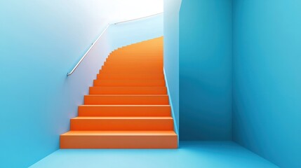 Obraz premium blue stairs leading to orange top step success top level or career minimal modern concept