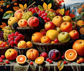 An abundance of autumn fruits, details