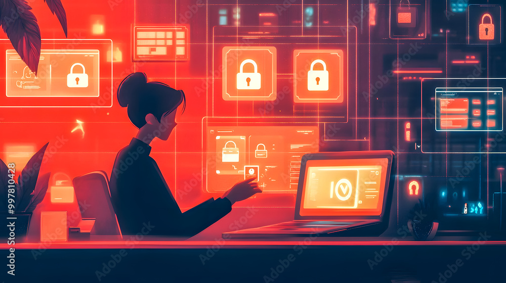 Poster secure digital workspace with technology background