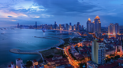 Seaside City Nightscape Under the Sunset