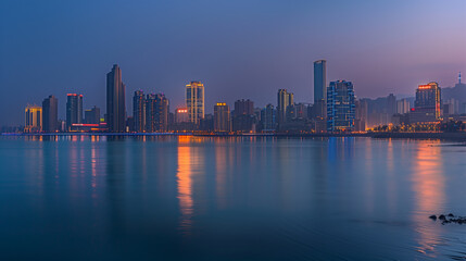 Seaside City Nightscape Under the Sunset