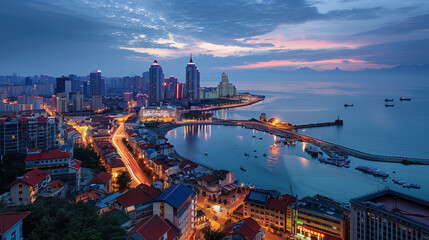 Seaside City Nightscape Under the Sunset