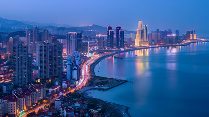 Seaside City Nightscape Under the Sunset