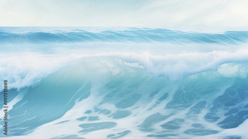 Poster a blurred image capturing the shimmering water texture of the ocean, featuring soft waves rolling to